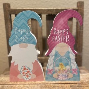 Easter Gnomes Signs For Tier Tray Decor Set Of 2, Happy Easter Gnomes Wood Signs